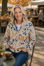 Threezip | Botanical Print Zip-Up Bomber Cardigan