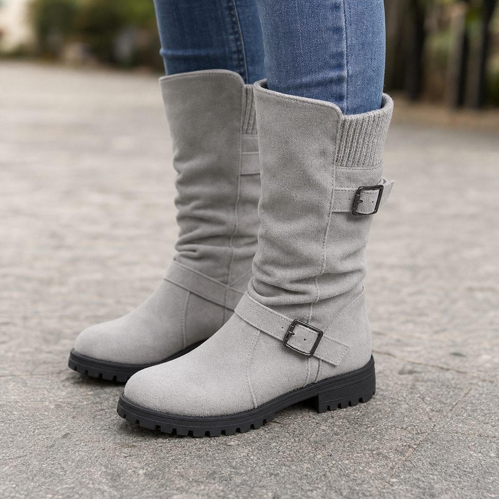 Slouchelle | Ribbed Cuff Slouch Mid-Calf Boots