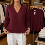 Pearbella | Waffle Knit Drop-Shoulder V-Neck Top