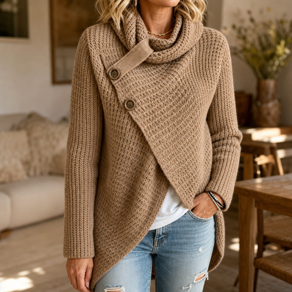 Cowlen | Asymmetric Cowl-Neck Button-Side Sweater