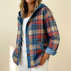 Weslyn | Women’s Contrast Denim Plaid Hooded Jacket