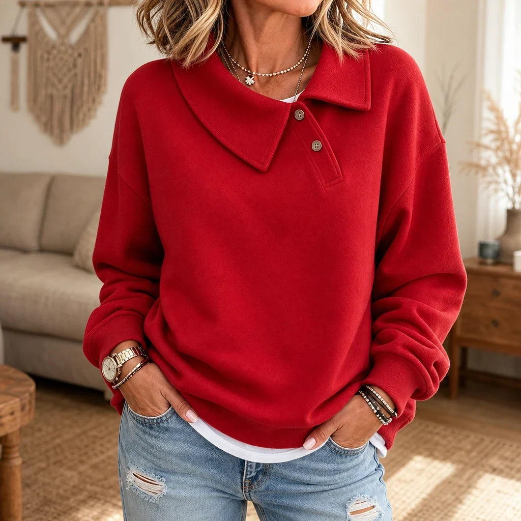 Fold & Flourish | Fold-Over Collar Pullover Sweatshirt