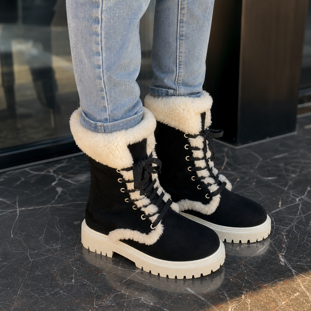 Velvara | Plush-Lined Lace-Up Mid-Calf Boots
