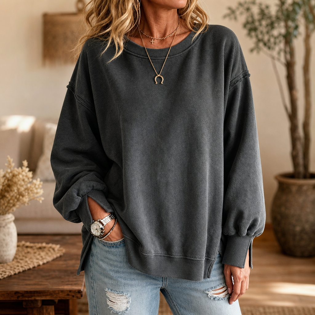 Marlowfield | Exposed-Seam Cut-Out Cuff Sweatshirt