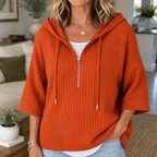 Ribella | Ribbed Half-Zip Hooded Knit Top