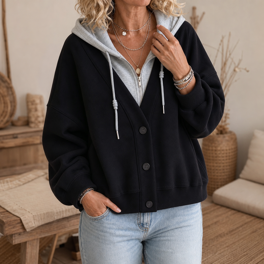 Layerelle | Color-Block Faux-Layer V-Neck Hoodie