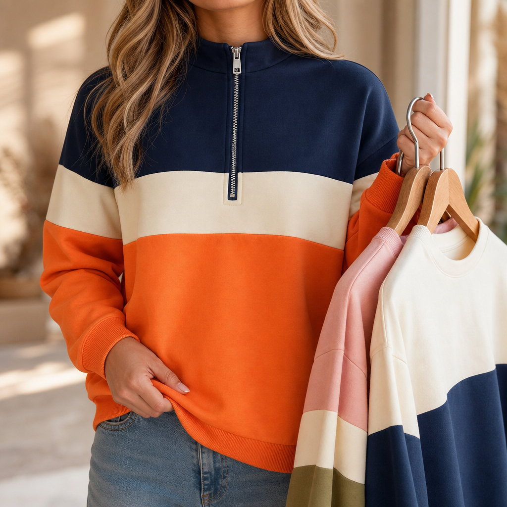 Wearbelda | Color-Block Quarter-Zip Pullover