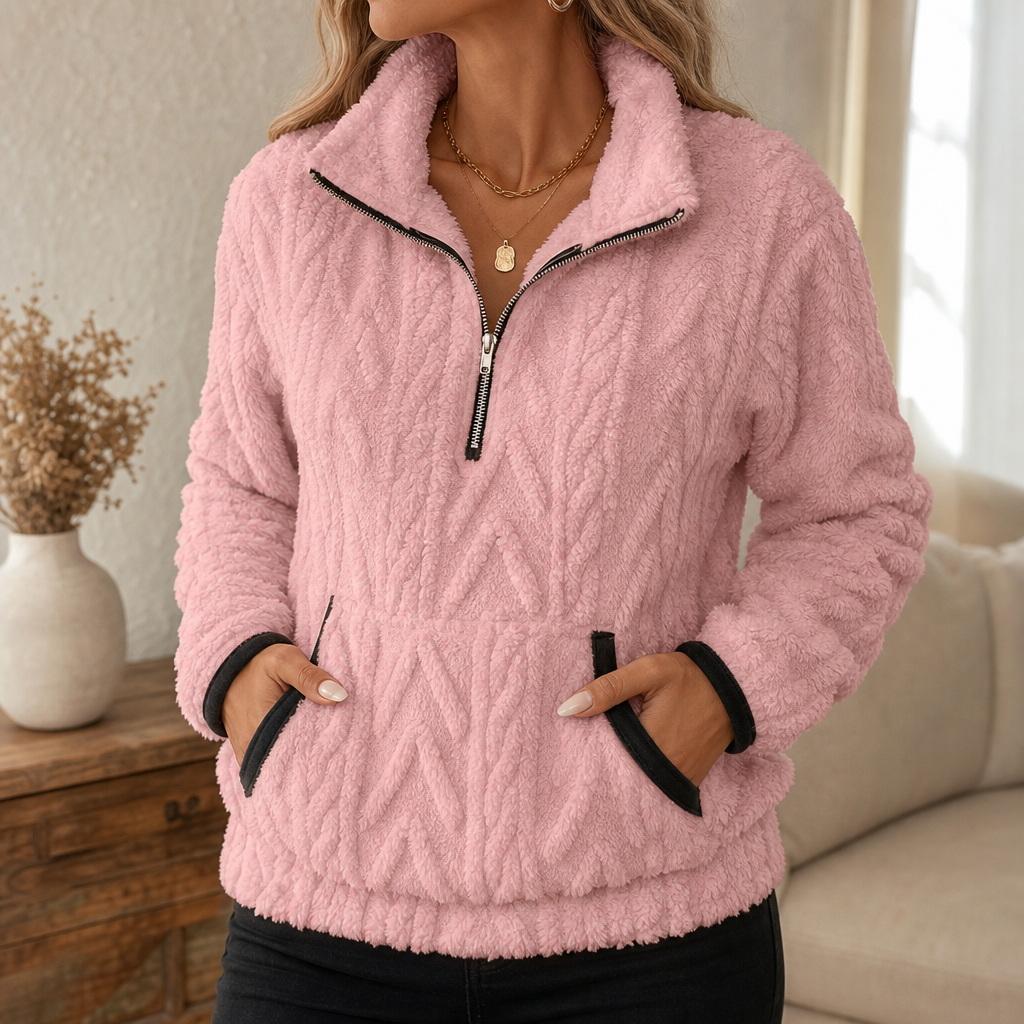 Cloudessa | Half-Zip Fuzzy Pullover With Kangaroo Pocket