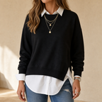 Averlyn | Layered Mock Shirt Collar Crewneck Sweatshirt
