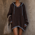 Cozylines | Contrast-Trim Hooded Sweater Dress