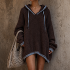 Cozylines | Contrast-Trim Hooded Sweater Dress