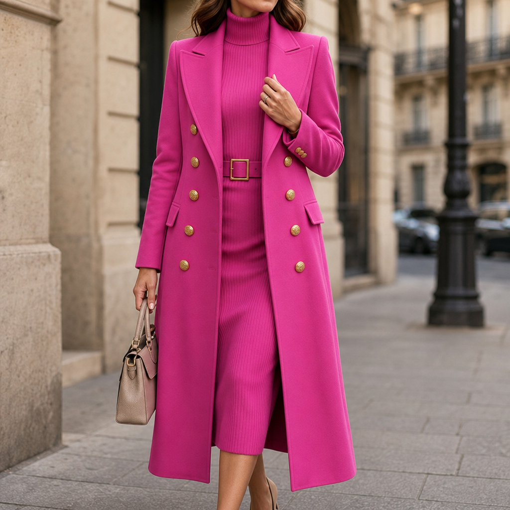 Searbella | Double-Breasted Structured Wool-Look Coat