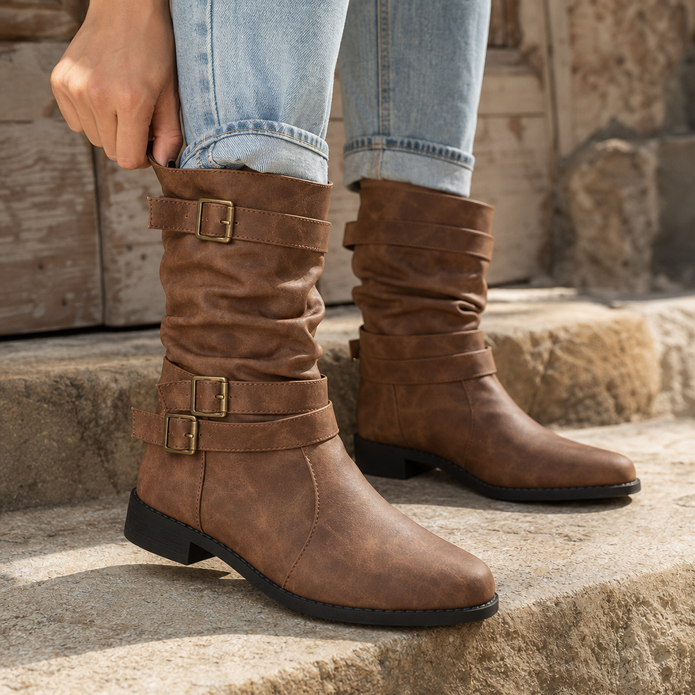 Bootara | Slouchy Buckle Mid-Calf Boots