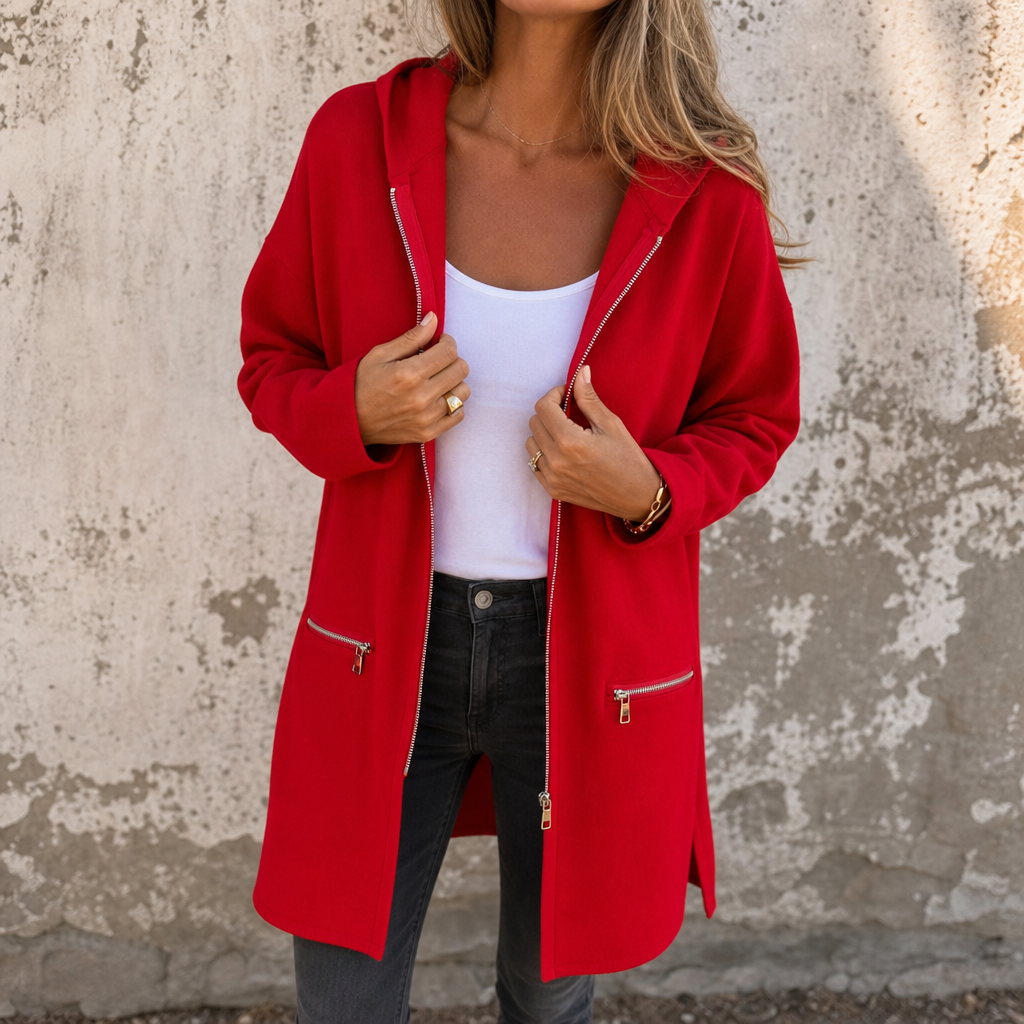 Vearbella | Longline Open-Front Hooded Cardigan