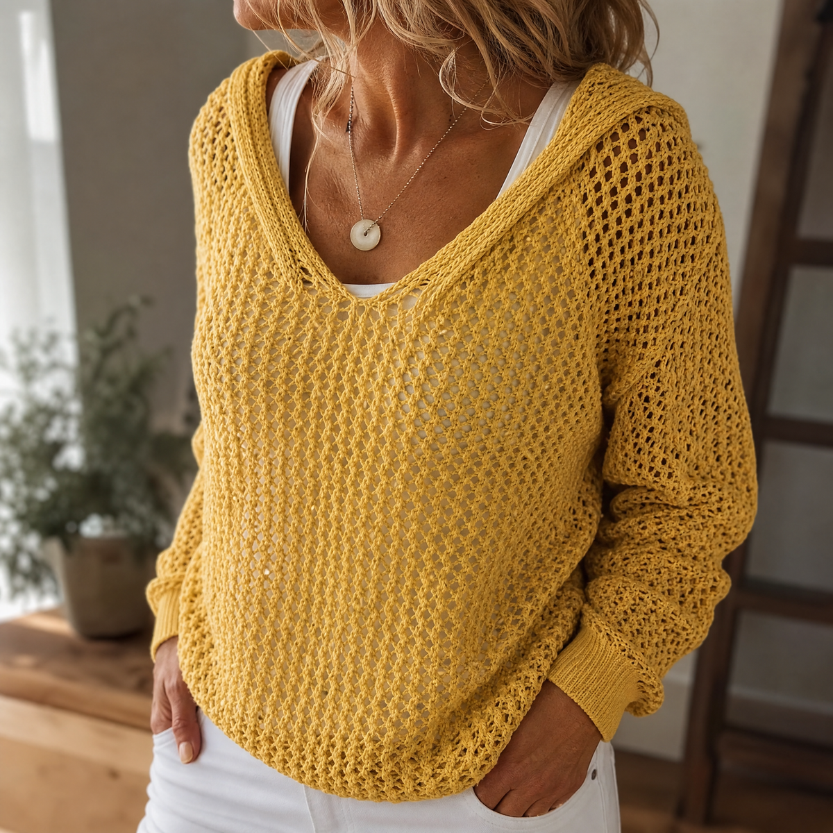 Delyne | Women's Open-Knit Hooded Pullover