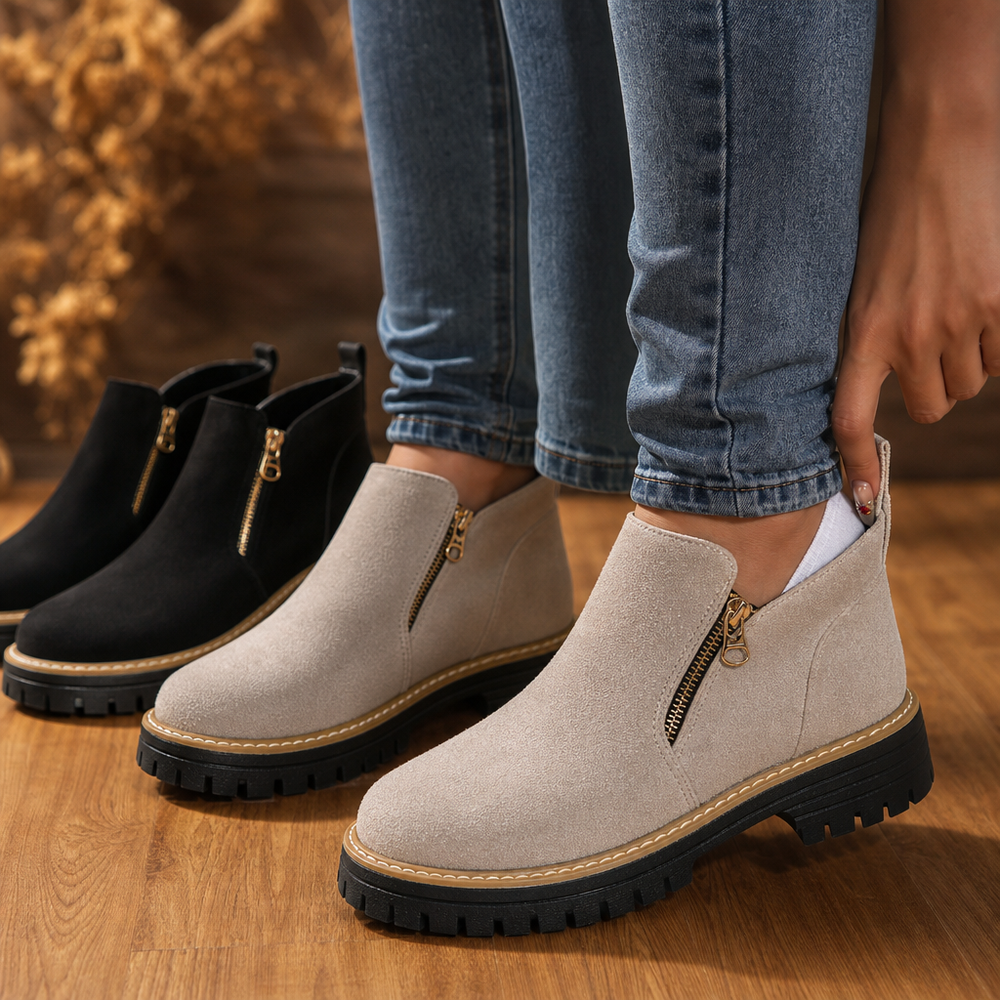 Stridewell | Square-Heel Zip-Up Ankle Boots