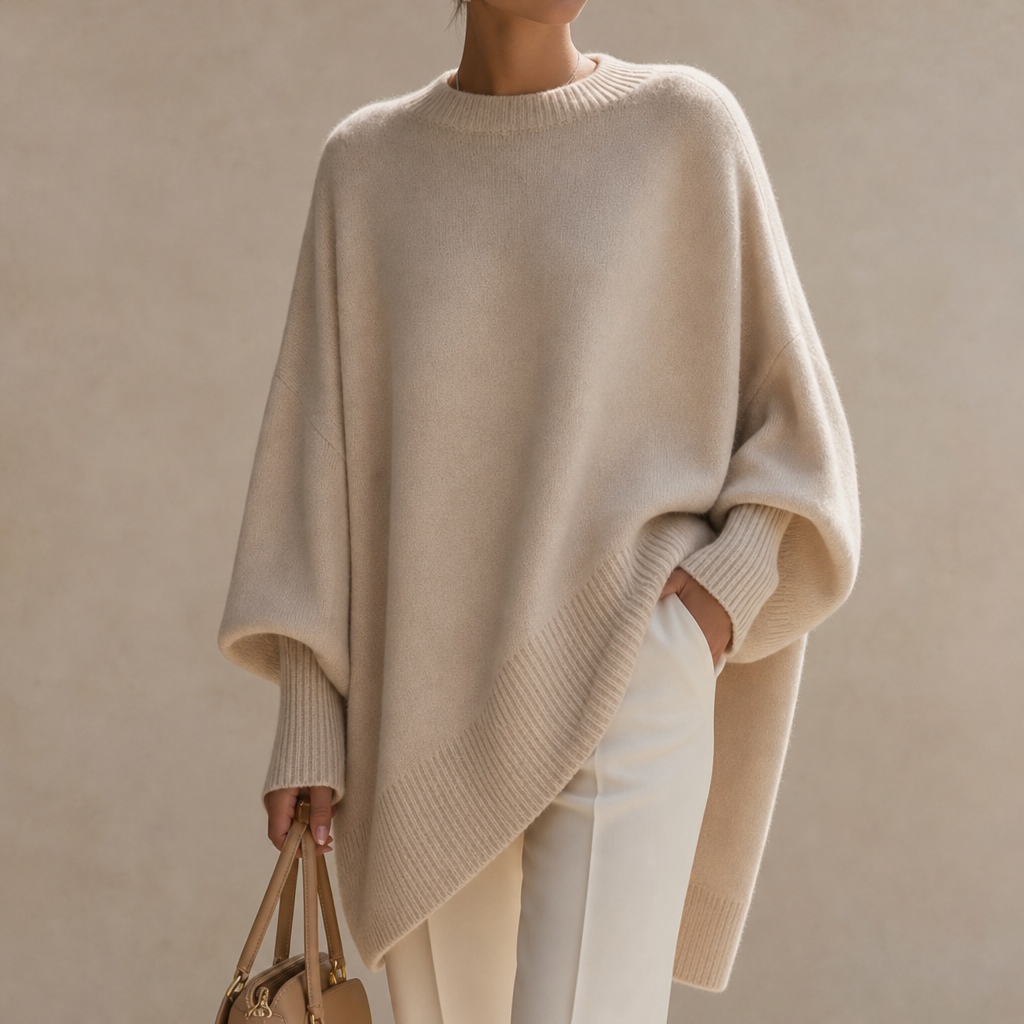 Livia | Oversized Wide-Sleeve Knit Poncho Sweater