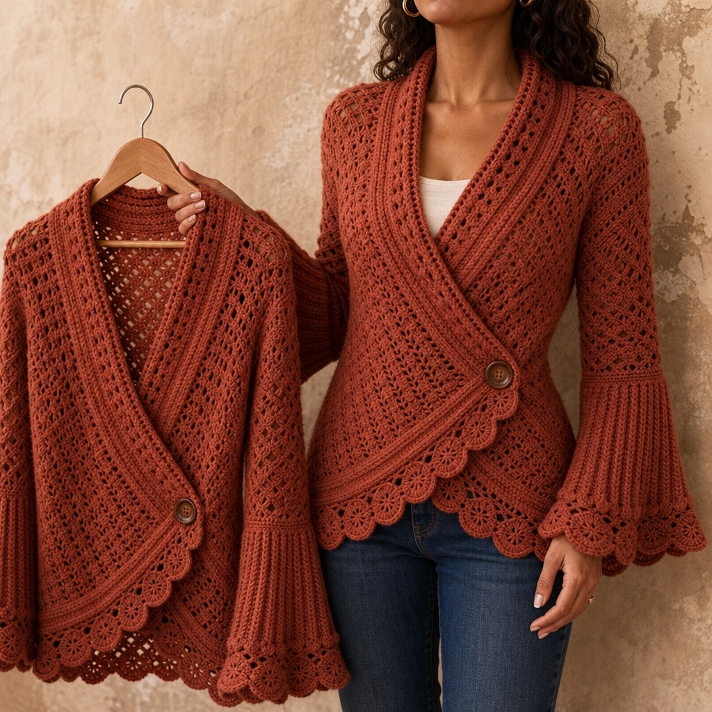 Mayfield | Crochet Scalloped Hem Wrap Cardigan