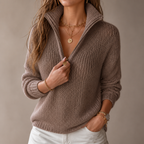 ElevenOra | Half-Zip Collar Textured Knit Sweater