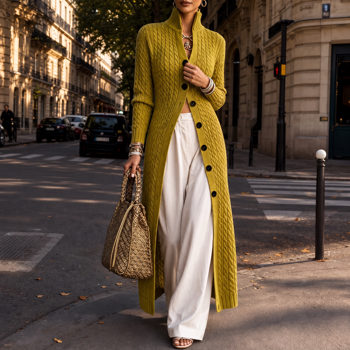 Cablemere | High Collar Cable-Knit Duster Cardigan