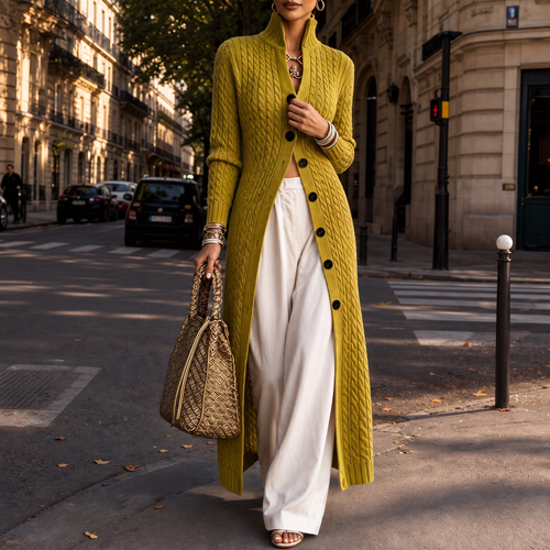 Cablemere | High Collar Cable-Knit Duster Cardigan