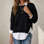Averlyn | Layered Mock Shirt Collar Crewneck Sweatshirt