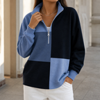 Colorplaid | Colorblock Plaid Stand-Collar Zip Sweatshirt