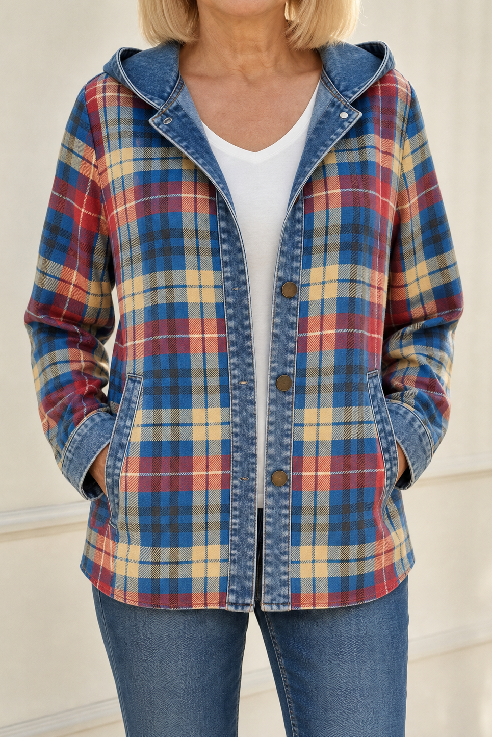 Havelyn | Denim-Trim Hooded Knit Cardigan