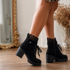 Lacevoya | Lace-Up Chunky Heel Ankle Booties