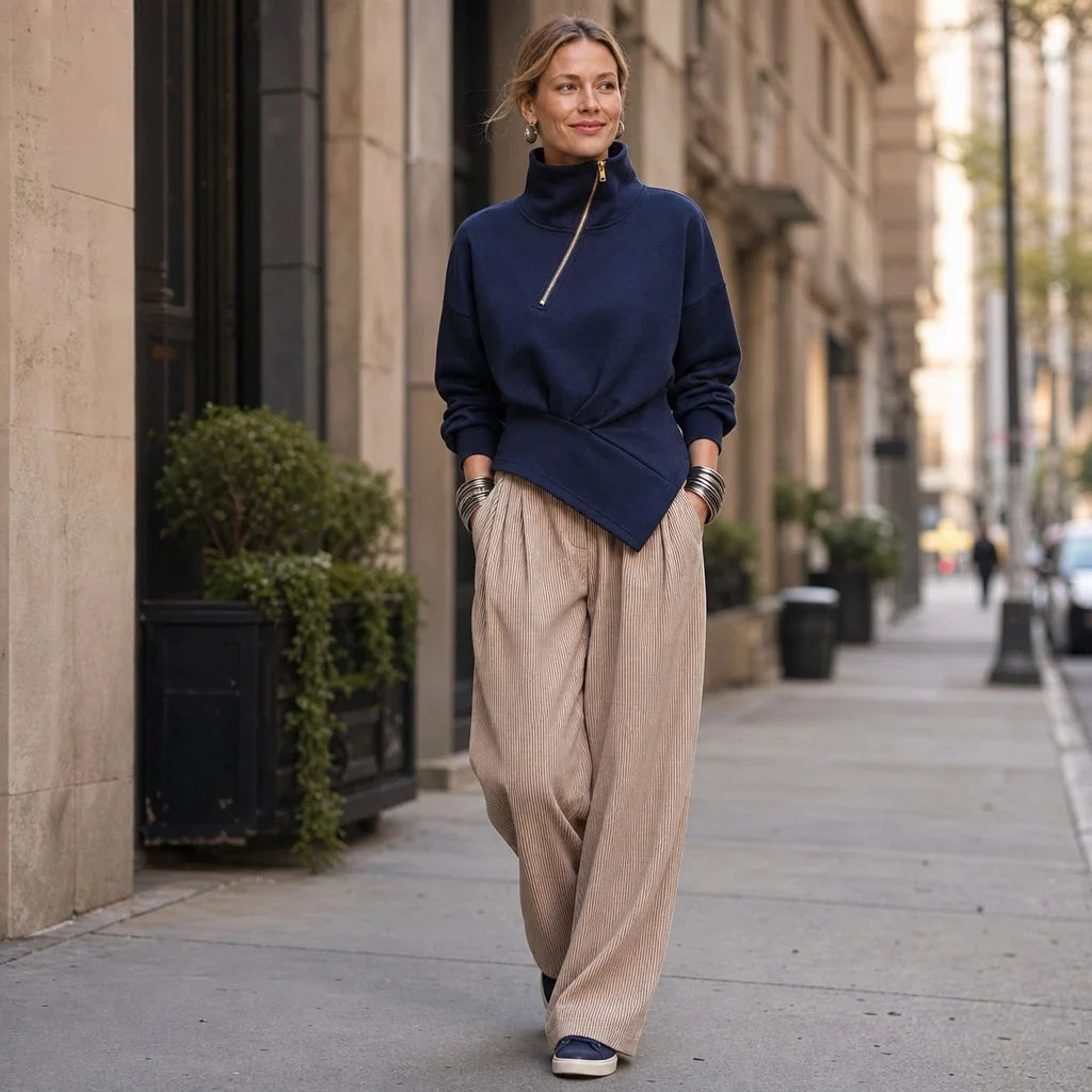 Velaire | Asymmetric Diagonal-Zip High-Neck Sweatshirt