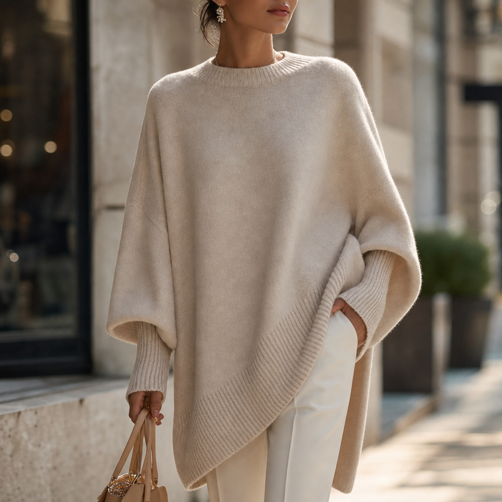 Livia | Oversized Wide-Sleeve Knit Poncho Sweater