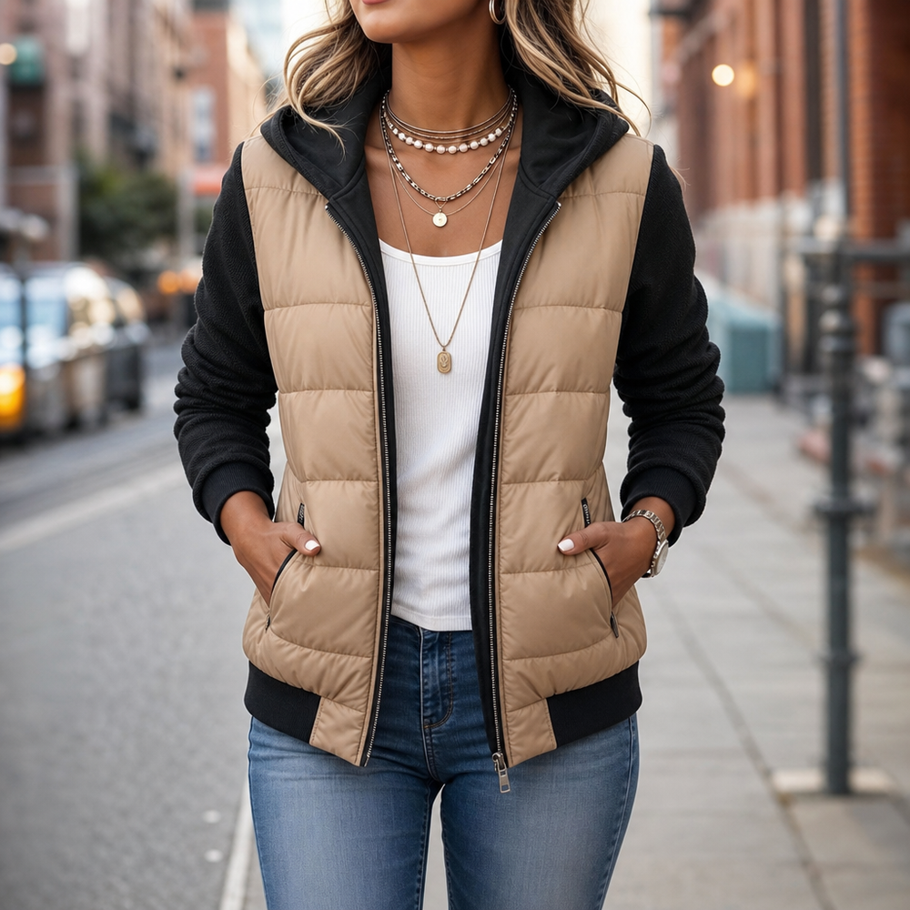 Coeza | Mixed-Media Quilted Puffer Knit-Sleeve Jacket