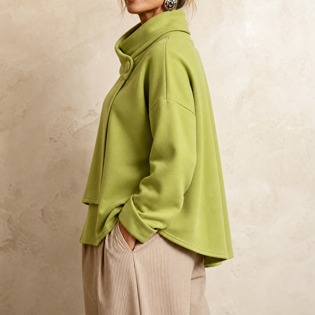 Draperly | Asymmetric Cowl Neck Button Sweatshirt