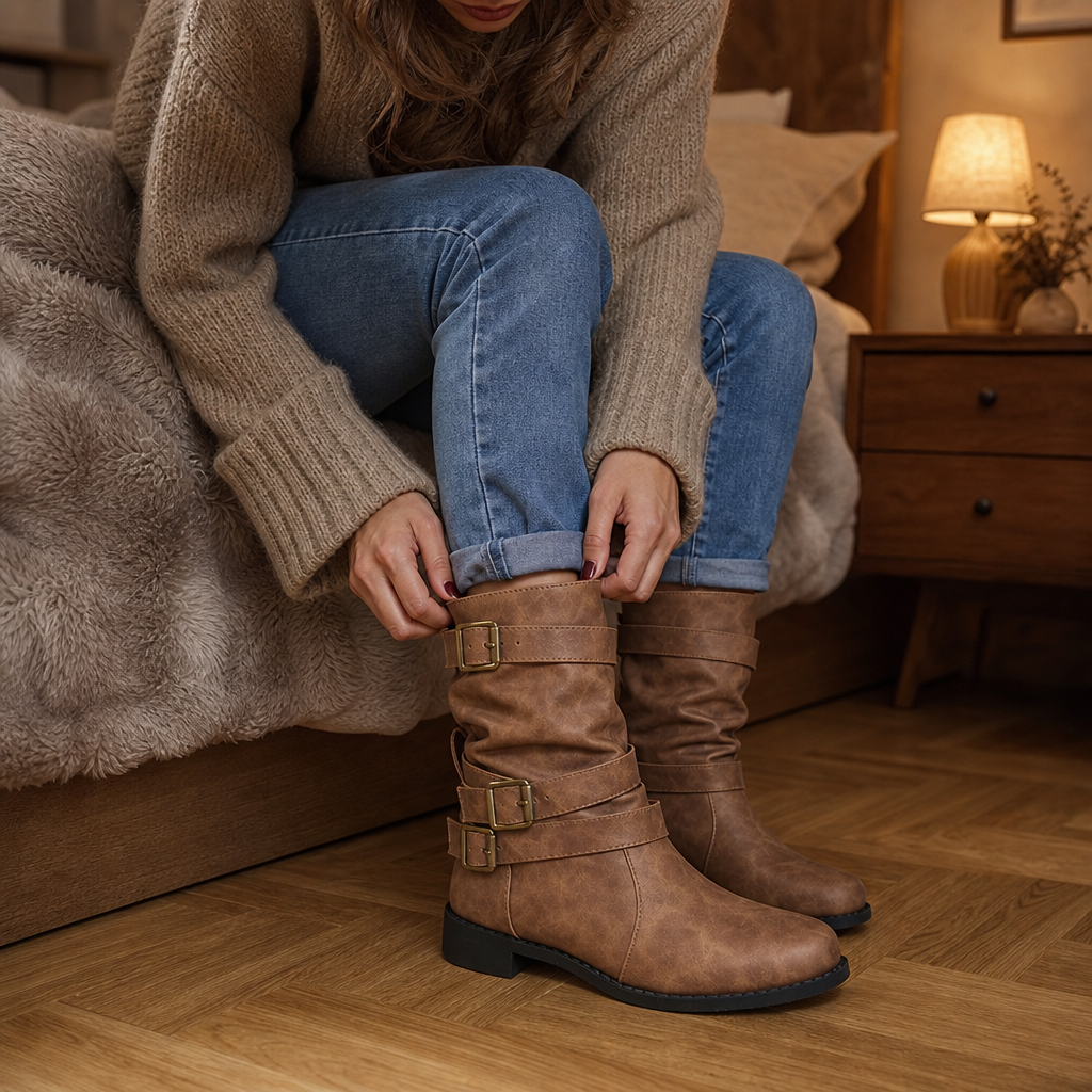 Bootara | Slouchy Buckle Mid-Calf Boots