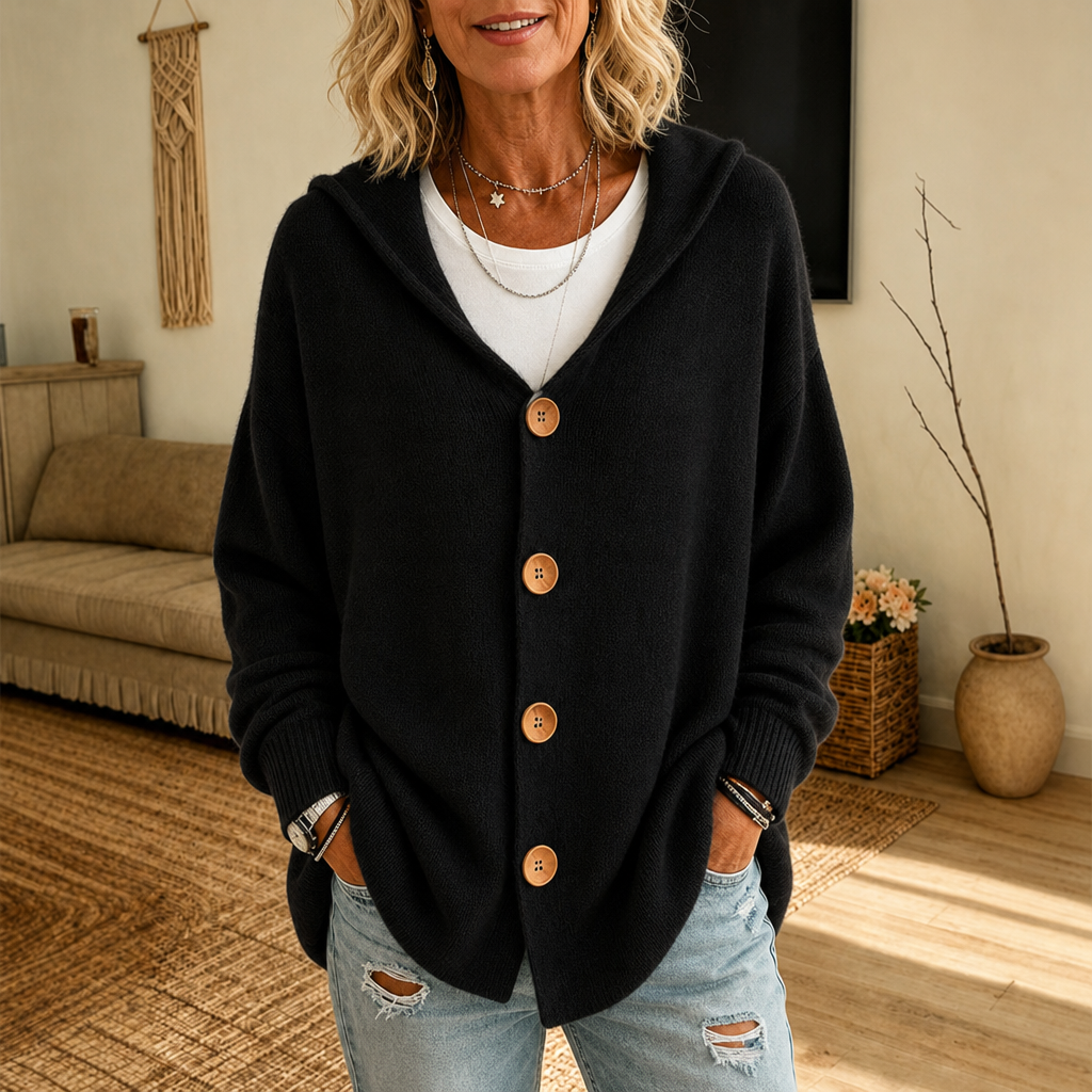 Hoodwell | Hooded Button-Front Knit Cardigan