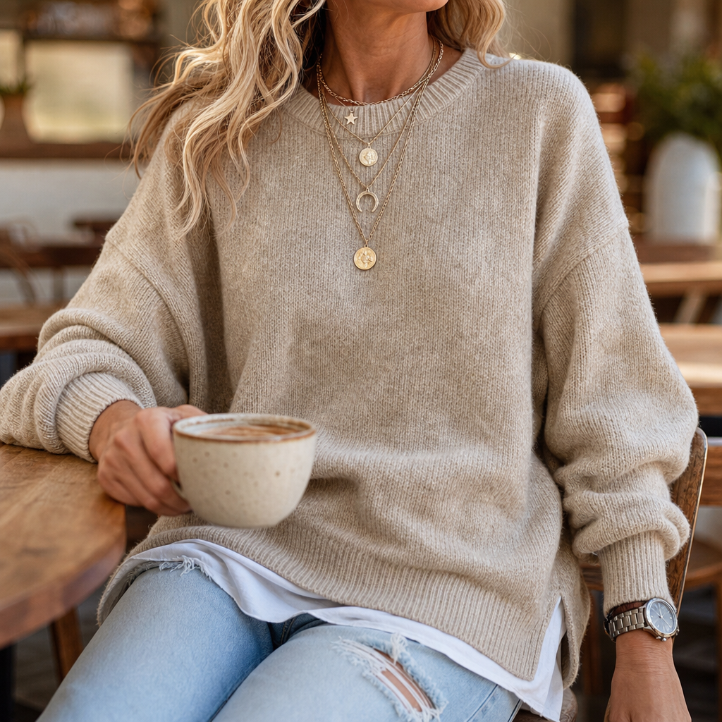 Wearbellas | Drop-Shoulder Lantern Sleeve Chunky Knit Sweater