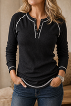 Wearbelda | Waffle Knit Contrast Stitch Henley Top