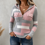 Ribette | Colorblock Ribbed Zip-Up Hooded Top