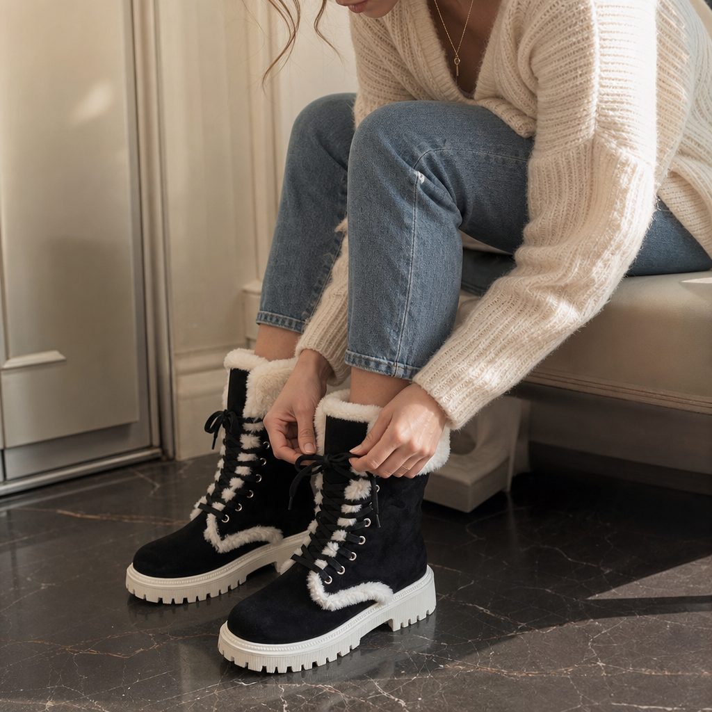 Velvara | Plush-Lined Lace-Up Mid-Calf Boots