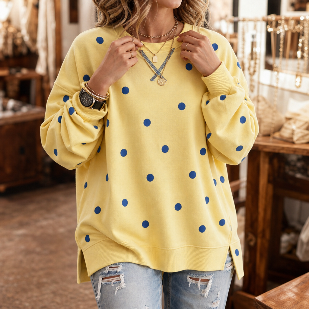 Sunbelle | Polka Dot Ribbon-Tie Neck Sweatshirt
