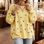 Sunbelle | Polka Dot Ribbon-Tie Neck Sweatshirt
