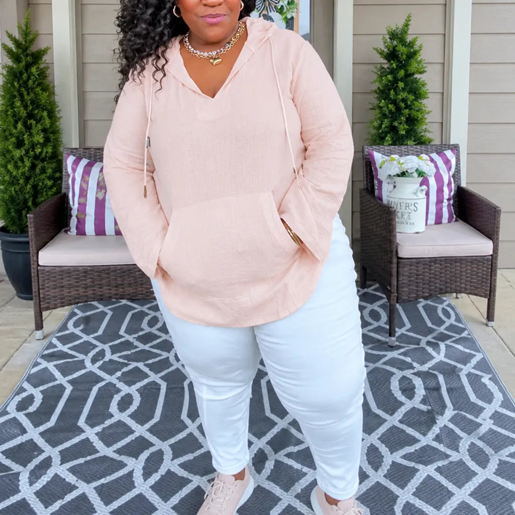 Muslina | Soft V-Neck Hooded Summer Top with Kangaroo Pocket
