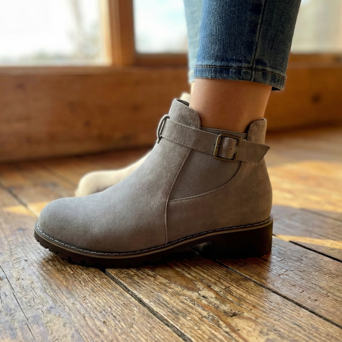 Stridella | Women's Suede-Look Buckle Ankle Booties