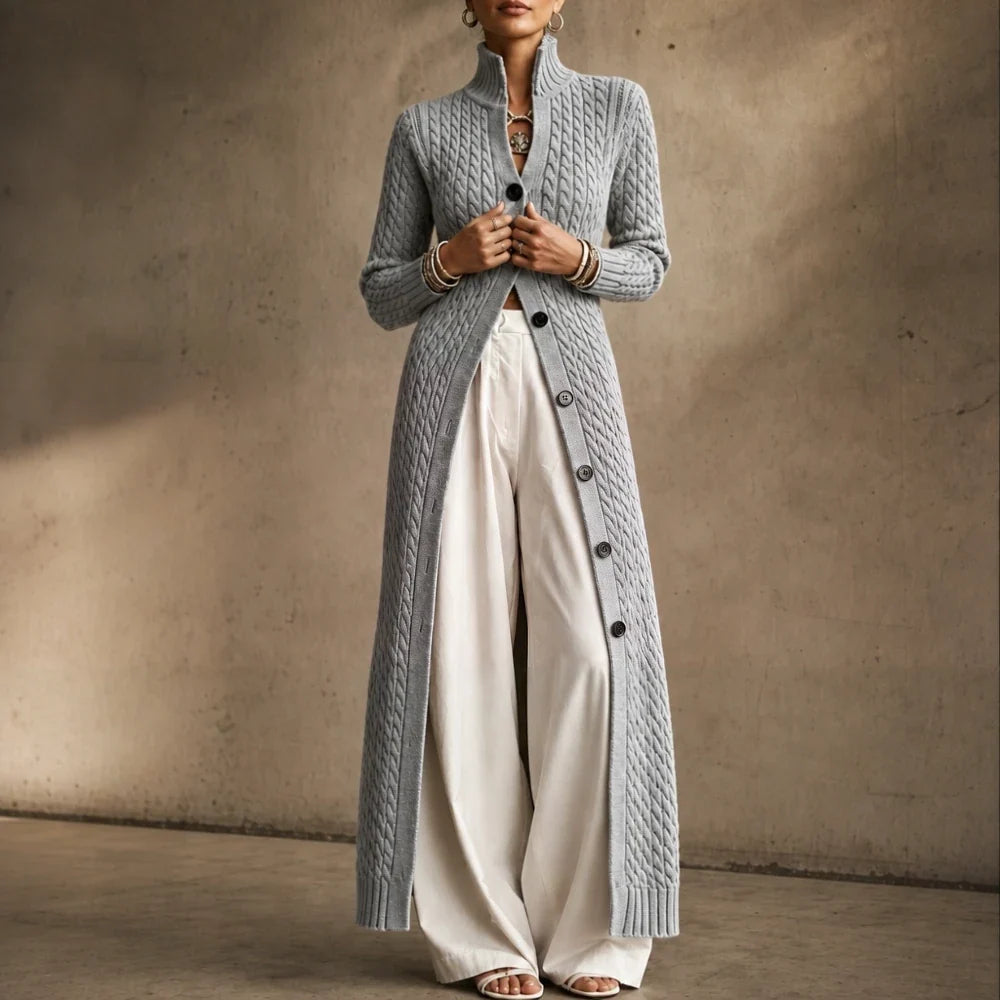 Cablemere | High Collar Cable-Knit Duster Cardigan