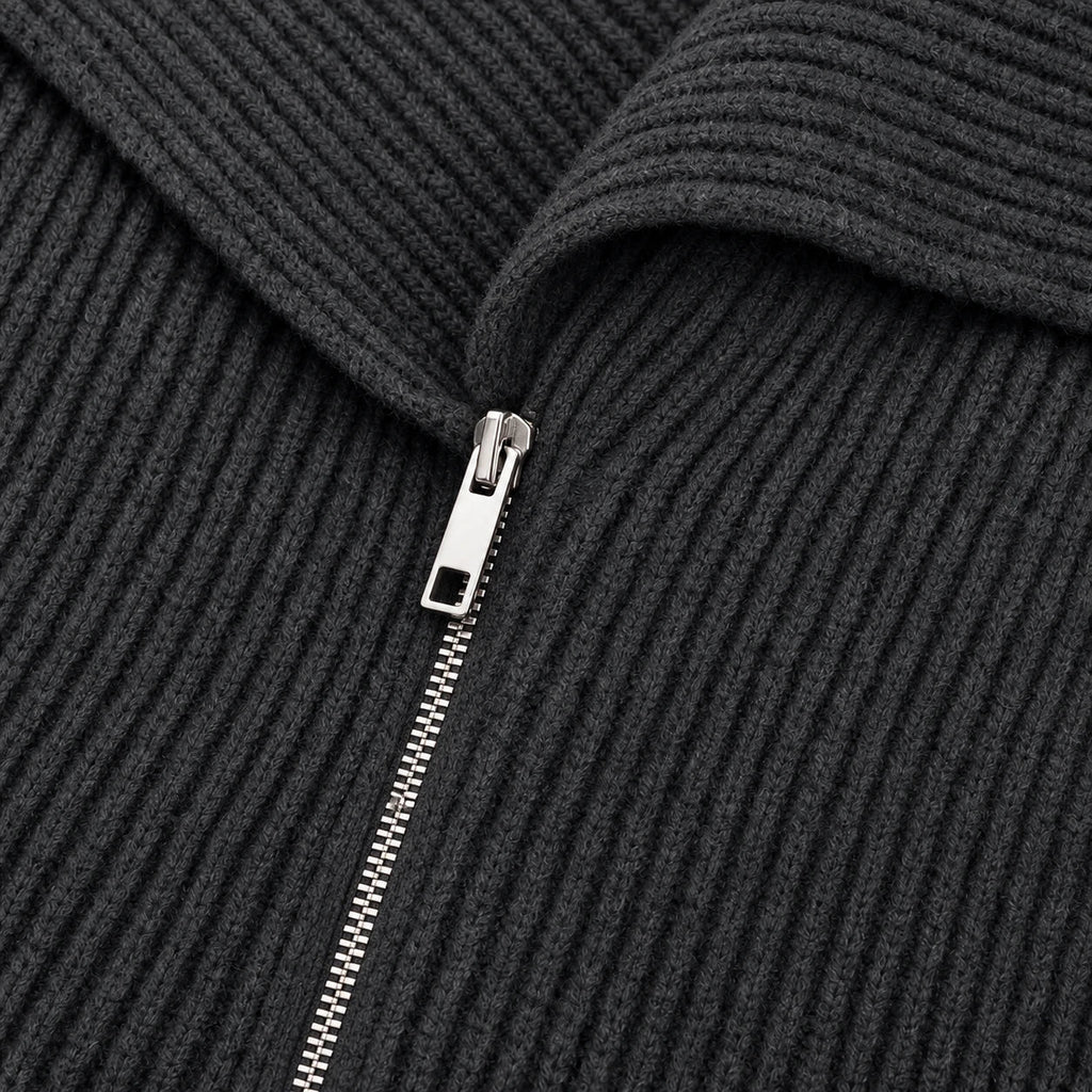 Wearbella | Diagonal Zip Oversized Collar Ribbed Knit Jacket