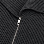 Wearbella | Diagonal Zip Oversized Collar Ribbed Knit Jacket