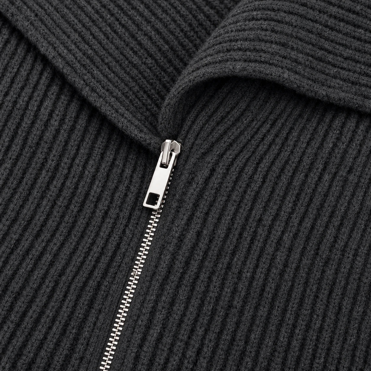 Wearbella | Diagonal Zip Oversized Collar Ribbed Knit Jacket