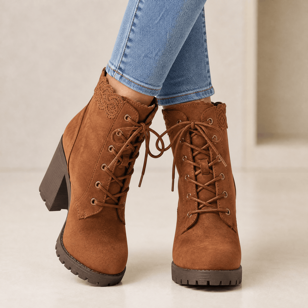 Lacelle | Romantic Lace Trim Suede Ankle Boots