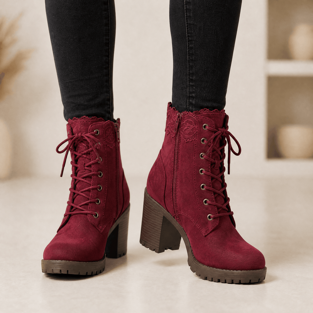 Lacelle | Romantic Lace Trim Suede Ankle Boots