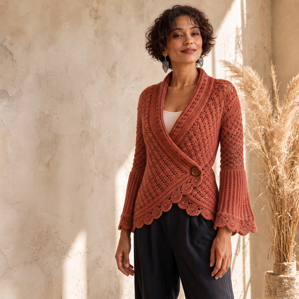 Mayfield | Crochet Scalloped Hem Wrap Cardigan